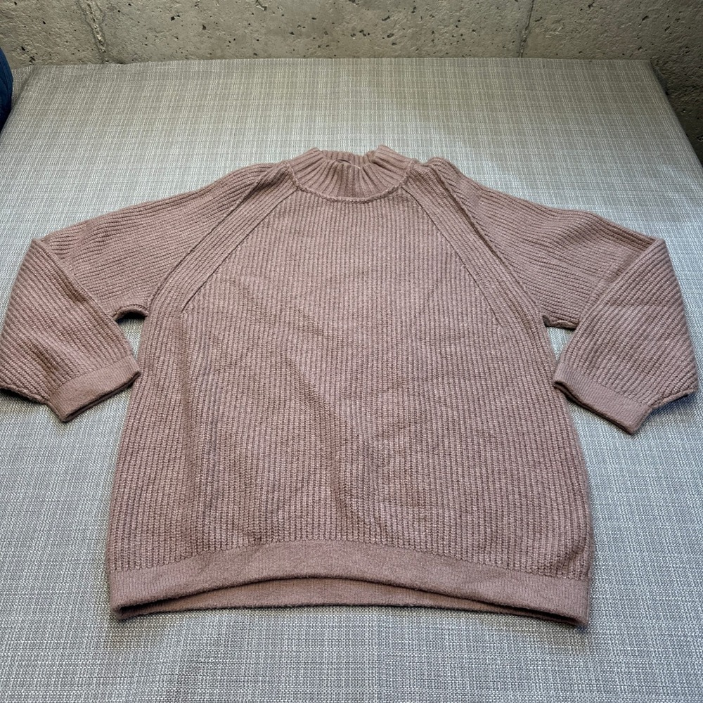 Free People XS Oversize On A Cloud Ribbed Mock Neck Sweater Mauve Pink